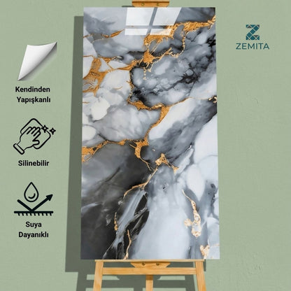 ALTIN BEZELİ GRİ BEYAZ LÜKS ZMT-26-103